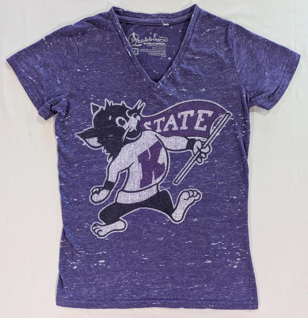 Kansas State Wildcats Shirt Womens Small Purple NCAA Pressbox V Neck Mascot